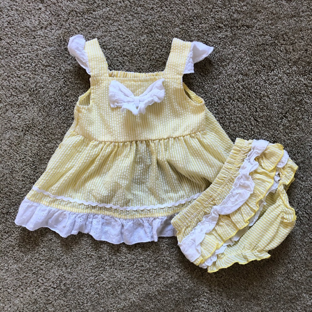NWOT Seersucker Eyelet Lace Dress w Diaper Cover